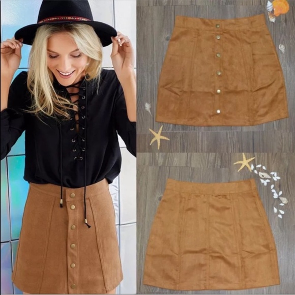 ✨RESTOCK✨FUN & FLIRTY BUTTON DOWN SKIRT IN COGNAC‎